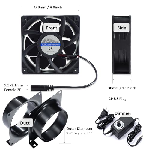 Hose Vary 4" Axial Exhaust Fan, 3000RPM 120mm DC12V Dual Ball Bearings Air Exhaust Fume Smoke Extractor Fan Kit for DIY Soldering, 3D Laser, Paint Hose Vary