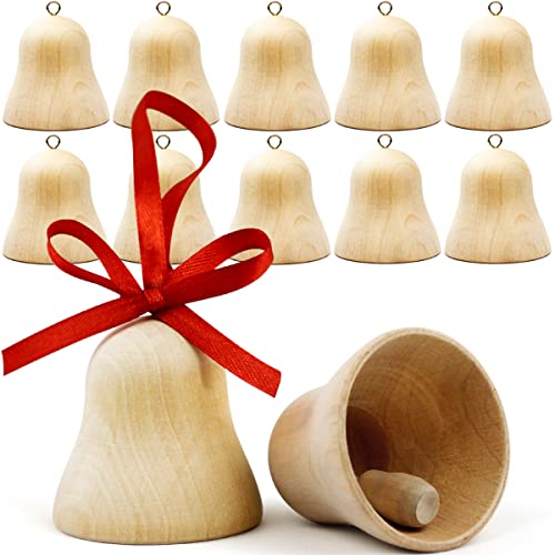 Unfinished Wooden Figures Bell Shape for Art Projects 10 pcs - Paint Your Own Wooden Ornaments - Unfinished Wood Crafts Bells DIY Christmas Ornaments AEVVV