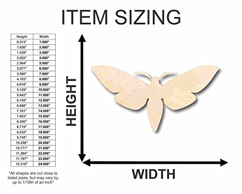 Unfinished Wood Moth Shape - Insect - Craft - up to 24" DIY 16" / 3/4" 24 Hour Crafts