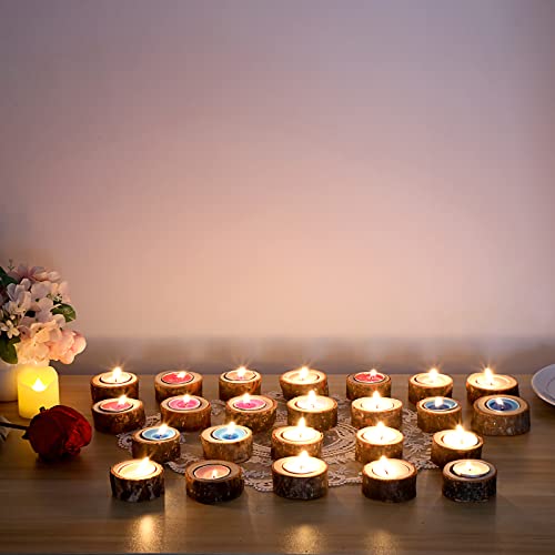 OwnMy Set of 24 Wooden Tea Light Candle Holders Votive Candle Holders, Rustic Wooden Pillar Candle Stands Vintage Wooden Tealight Holders Set Candle OwnMy