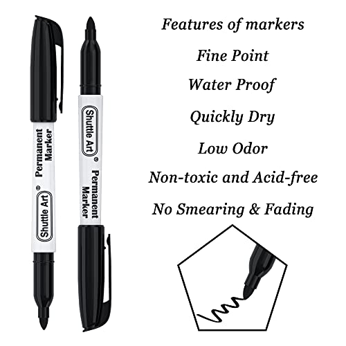 Shuttle Art Permanent Markers, 100 Pack Black Permanent Marker set,Fine Point, Works on Plastic,Wood,Stone,Metal and Glass for Doodling, Marking Shuttle Art