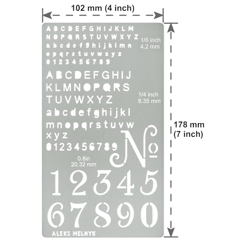 Aleks Melnyk No.422 Metal Stencil, Tiny Letters, Normografo, Pyrography, Wood Burning, 1 PC, Template, Engraving Wood and Patterns, Alphabet and Aleks Melnyk
