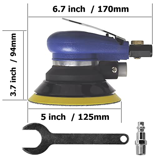 5-inch air palm random orbital sander, dual-action pneumatic polisher speed adjustable grinding sanding with 5-inch pad, random orbit air sanders WoodArtSupply
