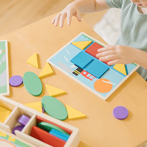 Melissa & Doug Beginner Wooden Pattern Blocks Educational Toy With 5 Double-Sided Scenes and 30 Shapes Melissa & Doug