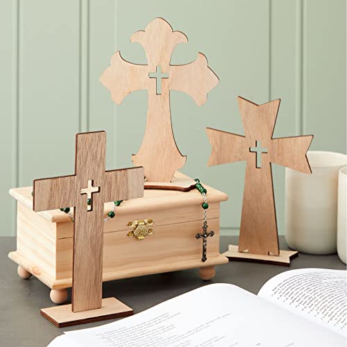 12 Pack Wooden Crosses for Crafts, Unfinished Wood Crosses for Centerpieces, Decor (3 Sizes) Bright Creations