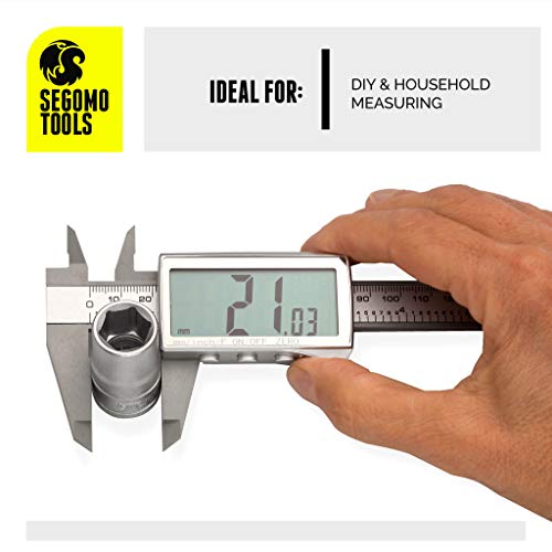 Segomo Basics 6 Inch Electronic Digital Calipers: Inch, Fractions, Millimeter Conversion | Digital Caliper Measuring Tool | Calipers Measuring Tool | Segomo Tools