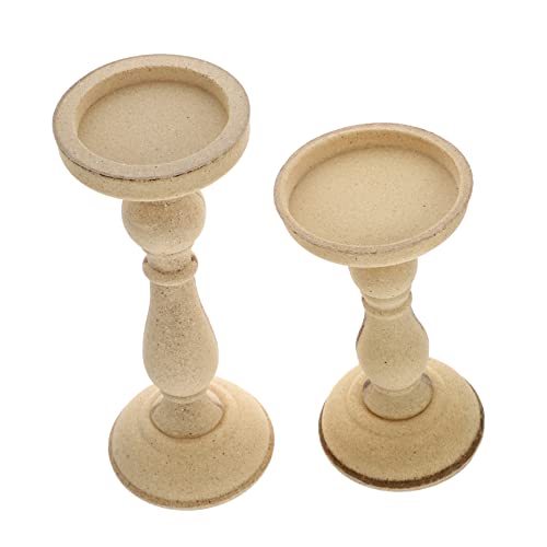 Ciieeo 2 Pcs Candle Holders Tabletop Decor Dining Room Table Decor Wooden Decor Unfinished Wood Candle Holder Wood Pillar Retro Candlestick Stand Ciieeo