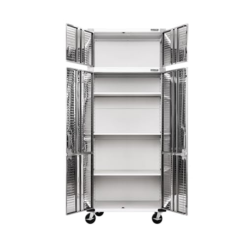 Seville Classics UltraHD 2-Piece Heavy Duty Mega Solid Steel Metal 2-Door Lockable Stacker Wall Storage Cabinet Set Organizer for Garage, Office, Seville Classics