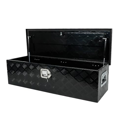 Eivojor 39" Heavy Duty Aluminum Stripes Plated Tool Box Pick Up Truck Bed RV Trailer Toolbox Storage Organizer with Side Handle, Lock and Keys - Eivojor