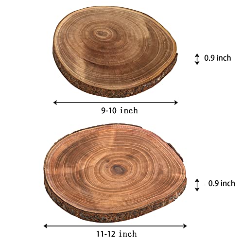 Nicunom 2 Pack Natural Wood Slice, Large 9"-10"/11"-12" Unfinished Rustic Wood Slices Cheese Server Round Wood Board for DIY Crafts Christmas Wedding Nicunom