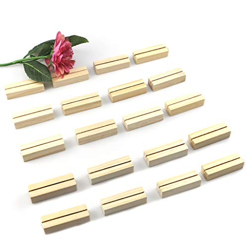 20pcs Natural Wood Memo Clips Photo Holder Business Card Stand Message Unfinished Wood Box with Lock Youngy