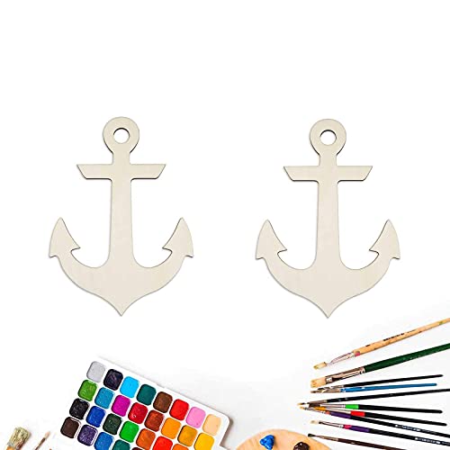 Anchor Shape Hanging Wood Unfinished Wood with Twines DIY Craft Ornament Theme Party Decoration 7.9" 3Pack Samanter