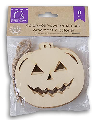 Spooky Town Wood Cutout Color-Your-Own-Ornament Halloween Craft - 3.5 Inches Tall - 8 Pieces with Twine Hangers (Jack O Lantern) Spooky Town
