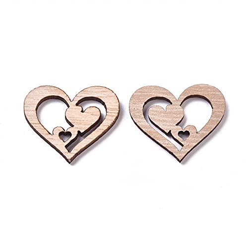 Pandahall 200Pcs Heart Unfinished Poplar Wood Cabochons Random Mixed Style Wooden Blank Charm Bead Embellishments for DIY Jewelry Making PH PandaHall