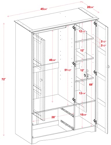 Palace Imports 100% Solid Wood Grand Wardrobe/Armoire/Closet w/Shelves & Drawers, Mocha, 45.75" w x 72" h x 20.75" d. Renewable Eco-Friendly Wood, Palace Imports