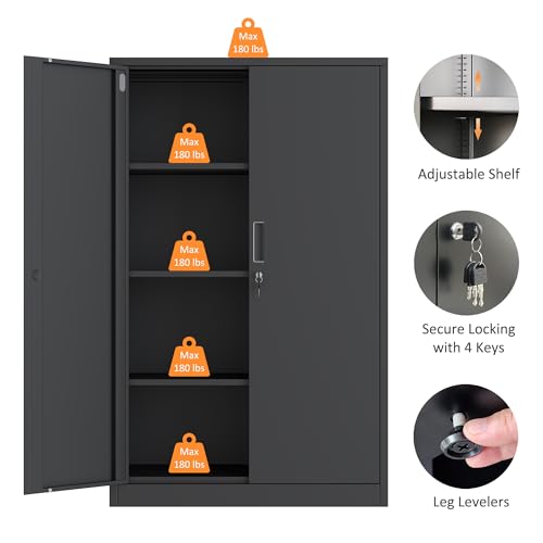 JINKUR Metal Storage Cabinet with Locking Doors and 3 Adjustable Shelves, 53.5-Inch Lockable Storage Cabinets for Home Office Garage Kitchen Pantry JINKUR
