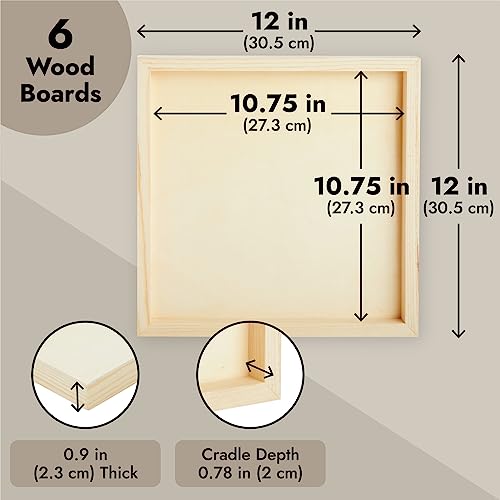 6 Pack Unfinished Square Wood Panels for Painting, 12x12 Wooden Canvas Boards for Crafts Bright Creations