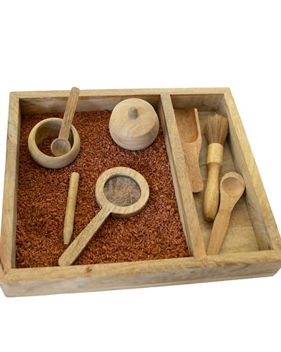 KOOKAROO Sensory Play Bin - 9 Montessori Sensory Bin Tools + 1 Sensory Box - Sensory Table Toys - Waldorf Toys - Sand Tray - Wooden Scoops for KOOKAROO
