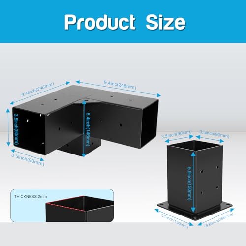 Aikosin Gazebo Brackets Kit,Pergola Brackets Kit 4x4(Actual: 3.5x3.5'') 3-Way Right Angle Corner Bracket with Pergola Post Base,Patio Pergolas, Log Aikosin