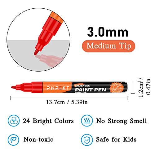 Paint Markers 24 Colors Oil-Based Paint Pens Paint Markers Waterproof Never Fade,Quick Dry Permanent Marker Pen Set For Rocks colpart