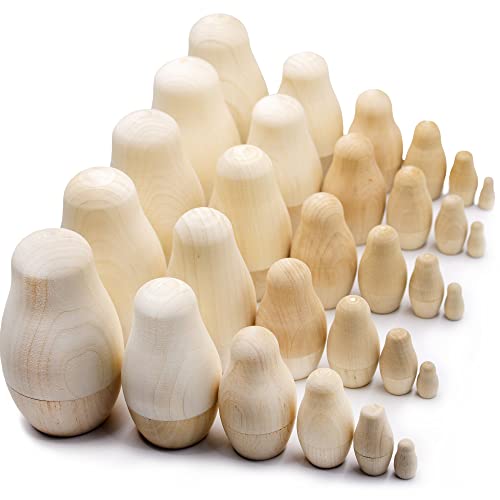 AEVVV Blank Russian Nesting Dolls Lot of 5 Sets by 6 pcs - Unpainted Russian Nesting Dolls - Unfinished Wood to Paint - Russian Nesting Dolls to AEVVV