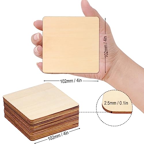 120 Pieces Unfinished Wooden Squares, 4 x 4 Inch Natural Square Wood Cutout Tiles for DIY Crafts, Painting, Carving and Home Decor, Coasters, GNIEMCKIN