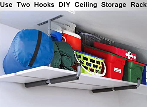 Overhead Garage Storage Hooks Rack Ceiling Mounted, Heavy Duty Utility Hooks Ladder Hangers for Pipe, Lumber, Fishing Rod and Ski Board | 4 Pack HOSKO