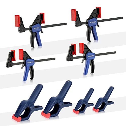 WORKPRO 8-Piece Clamp Set for Woodworking, 4-pack 4-1/2" Mini Bar Clamps and 4 Spring Clamps, Light-Duty Quick-Change Clamp/Spreader with 50 lbs Load WORKPRO