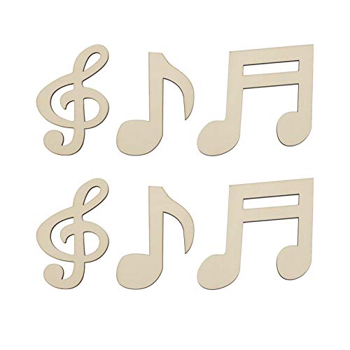 6pcs Music Notes Wood Cutouts Music DIY Craft Embellishments Gift Musical Notes Unfinished Wood Ornaments for Wedding Music Themed Birthday Party JANOU