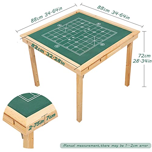 GSANEI Mahjong Folding Table with Drawers,Wood Square 4 Player Domino Card Game Table with Green Felt and Cup Holders for Table, Board Game, Camping GSANEI