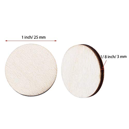 Boao 200 Pieces 1 Inch Unfinished Wood Slices Round Disc Circle Wood Pieces Wooden Cutouts Ornaments for Craft and Decoration Boao