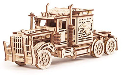 Wood Trick Big Rig Mechanical Toy Truck - 14x6″ - Powerful Rubber Band Motor - Realistic Semi Truck Wooden Model Kit for Adults and Kids - 3D Wooden