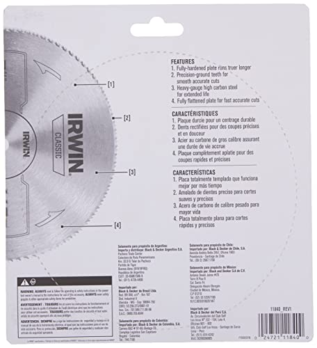 IRWIN Tools Classic Series Steel Corded Circular Saw Blade, 7 1/4-inch, 140T, .087-inch Kerf (11840) Irwin Tools