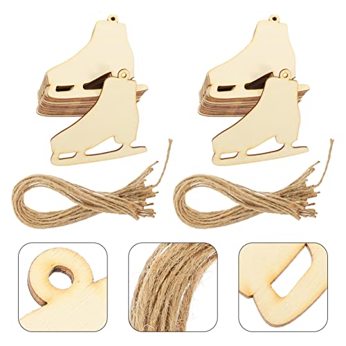 SEWACC 40 Sets Christmas Ice Skates Wooden Pendants Unfinished Wood Chips DIY Wood Slices Graffiti Pendants Hanging Ornaments SEWACC