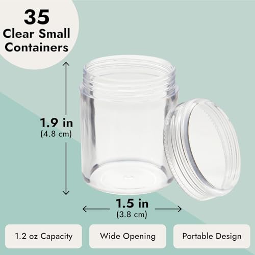 Juvale 35 Pack Plastic Canning Jars with Lids for Slime, Craft Storage, Beauty Products (1.2 oz) Juvale