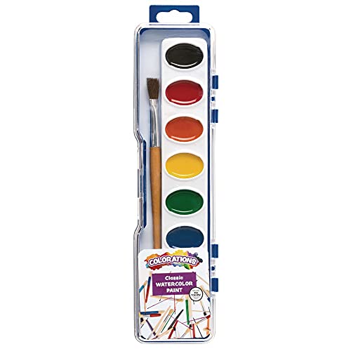 Colorations Best Value Watercolor Paint Set - 8 Vibrant Colors in Plastic Case with Brush, 1 Count (Pack of 1) Colorations