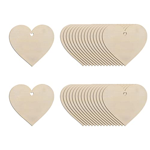 20Pcs 5" Wooden Hearts for Crafts, Wood Predrilled Hearts Cutout Slices, DIY Unfinished Wooden Ornaments Embellishments, Heart Sign TGA for Focal20