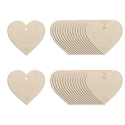 20Pcs 5" Wooden Hearts for Crafts, Wood Predrilled Hearts Cutout Slices, DIY Unfinished Wooden Ornaments Embellishments, Heart Sign TGA for