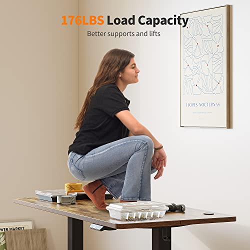 Cubiker 55 x 24 Inch Standing Desk, Stand up Height Adjustable Home Office Electric Table, Sit Stand Desk with Splice Board, Black Frame & Rustic Cubiker