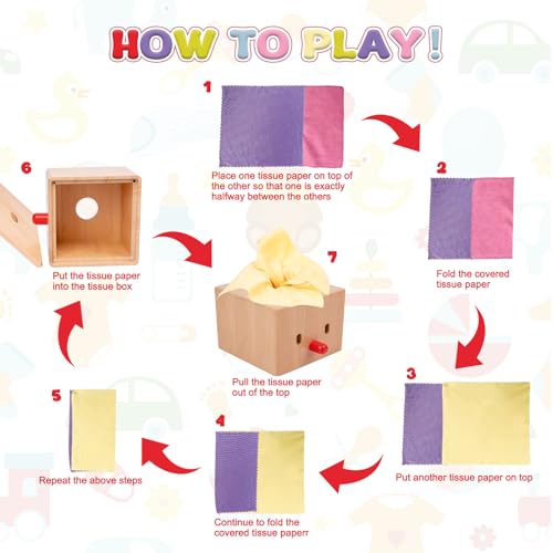 Adena Montessori Baby Full Wood Tissue Box Infant Toys for 6-12 Months Baby Adena Montessori