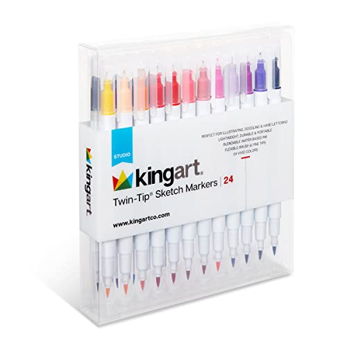 KINGART Studio Twin-Tip Sketch Markers, Set of 24 Unique & Vivid Colors KINGART
