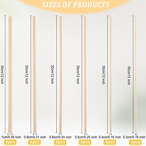 OLYCRAFT 36Pcs Dowel Rods Wood Sticks 3mm 4mm 5mm 6mm 8mm 10mm Assorted Sizes Beech Wood Sticks Unfinished Dowel Round Wood Dowels for DIY Projects OLYCRAFT