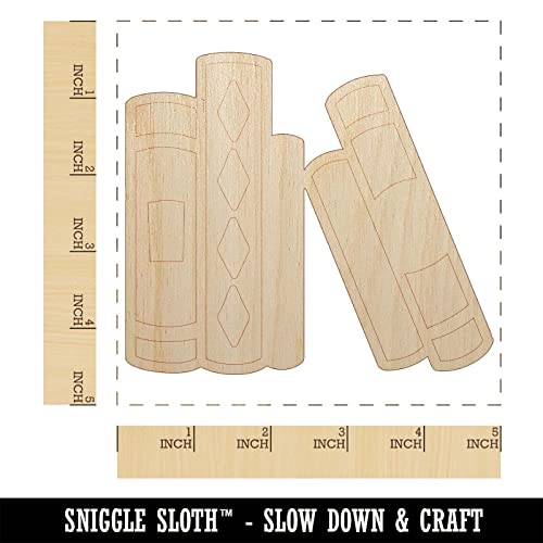 Books in a Row Reading Library Unfinished Wood Shape Piece Cutout for DIY Craft Projects - 1/4 Inch Thick - 4.70 Inch Size Sniggle Sloth