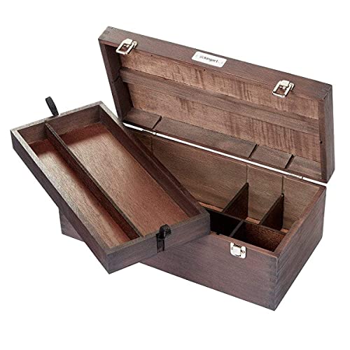 KINGART 724 Wood Portable Storage Box Organizer with Drawer And Espresso Stain, Holds Markers, Paint, Brushes, Pencils, And More KINGART