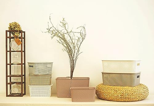 OLLIC Plastic Bins Large Storage with Lids | Korean Organizer Bin Basket Set for Organizing Baskets in Closet and Home (White, Large 4PK) OLLIC