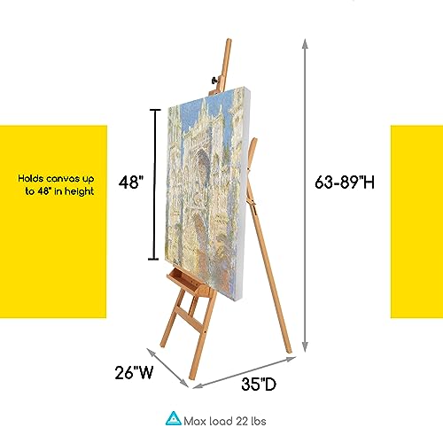 MEEDEN Large Painters Easel Adjustable Solid Beech Wood Artist Easel, Studio Easel for Adults with Brush Holder, Holds Canvas up to 48" MEEDEN