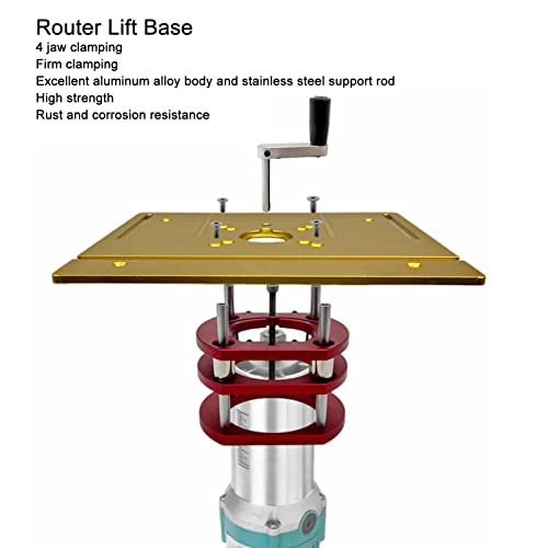 AMONIDA Router Lift, Red Aluminum Alloy Router Lift Base with Stainless Steel Support Rod, 4 Jaw Clamping, for Small Trimming Machines, Small Gong AMONIDA