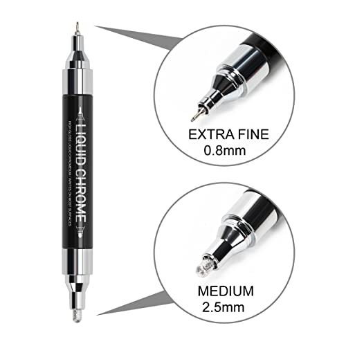 ZEYAR Liquid Chrome Marker Paint Marker, DIY Silver Marker Pen for any surface, High-gloss display effects, Dual tips: Extra Fine and Medium Point ZEYAR
