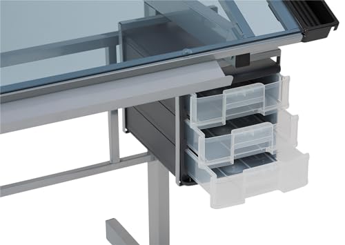Studio Designs Vision Craft and Drawing Station - 35.5" W by 23.75" D Silver-Blue Glass Top Drafting Table with Pencil Drawers, Side Trays, & SD Studio Designs