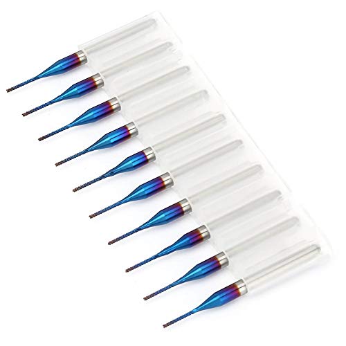 10pcs Tungsten Nose End Mill Blue Coated Spiral Router Bits Milling Machine Cutter Drill Bit CNC Rotary Burrs Set Tool(0.8mm) Wal front